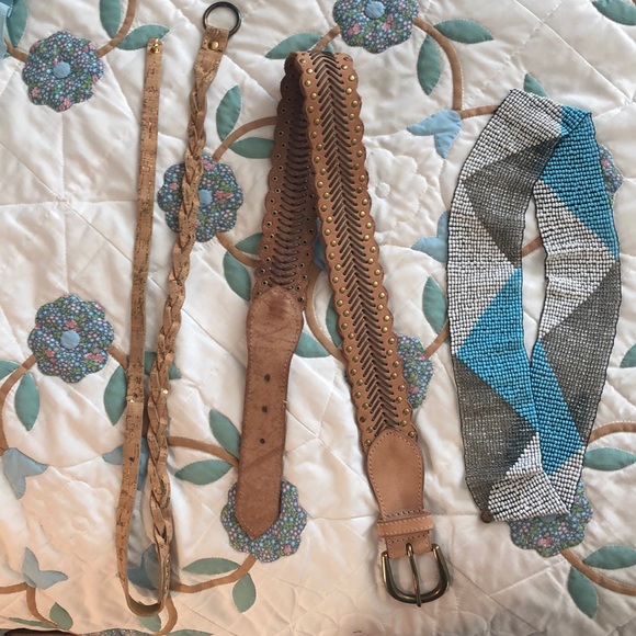 Anthropologie Accessories - 3 Anthropologie belts (cork, leather, beaded)